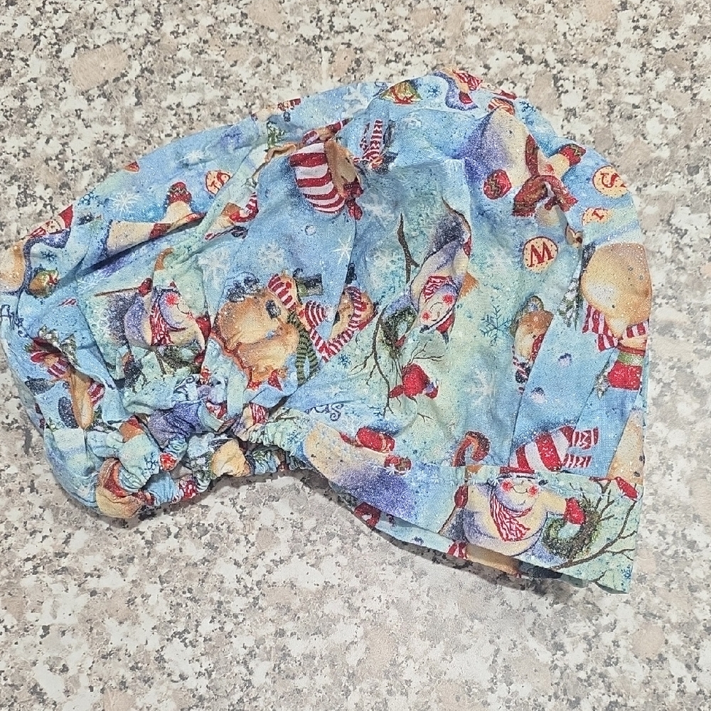Festive Blue Holiday Print Scrub Cap